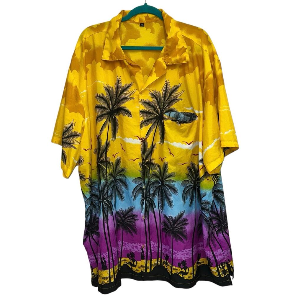 Tropical Hawaiian Shirt 6XL Palm Tree Sunset Button Up Beach Vacation Shirt